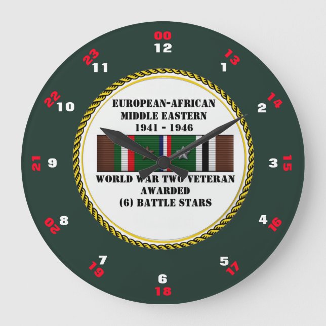 6 BATTLE STARS VETERAN DES Zweiten Weltkriegs Große Wanduhr (Vorderseite)