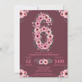 6. Big Birthday Girl Pink Blume Green Folies Einladung