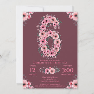 6. Big Birthday Girl Pink Blume Green Folies Einladung