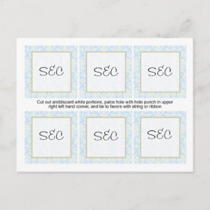 6 Blau/Weiss Damast Hochzeitsgeschenkanhänger Postkarte