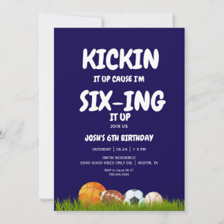 6. Boy's Kickin it Up Blue Birthday Party Einladung