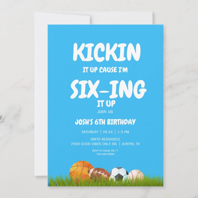 6. Boy's Kickin it Up Blue Birthday Party II Einladung (Vorderseite)
