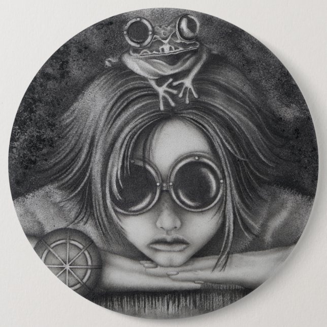 6" Button Frosch Princess Steampunk Kunstspass (Vorderseite)