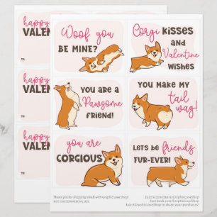 6 Corgi-Hunde-Kinder-Klassenraum Valentinstag-Kart Briefbogen