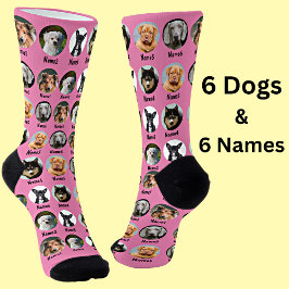6 Dogs, 6 Names, Dog Photo - Personalized Pink Socken