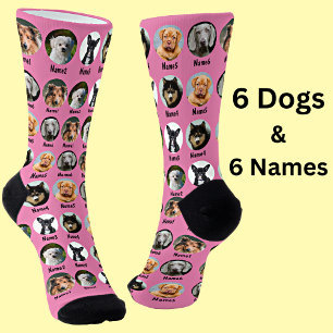 6 Dogs, 6 Names, Dog Photo - Personalized Pink Socken