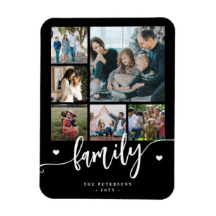 6 Familienfoto-Kollage Schwarz-Weiß-Schrift Magnet