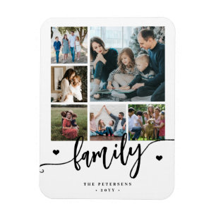 6 Familienfoto-Kollage Schwarzweiß-Schrift  Magnet