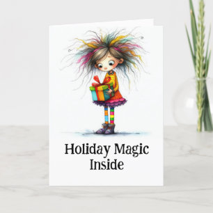** 6 Farbige AP97 Whimsical Christmas Girl Gift Dankeskarte