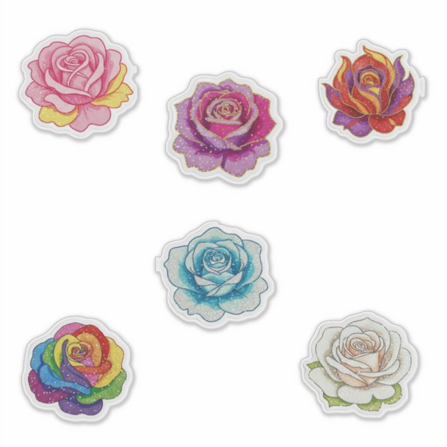 6 farbige Rosen Aufkleber (Vorderseite)