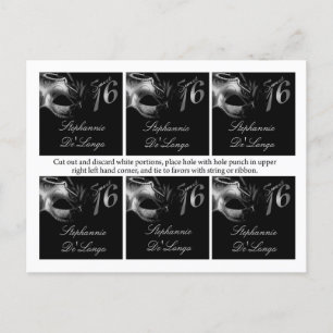 6 Favor Tags Süß 16 Silber Schwarz Party Postkarte