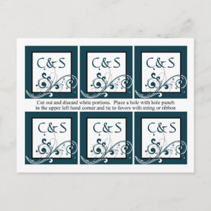 6 Filigran Navy/Weiße Hochzeitsgeschenkanhänger Postkarte