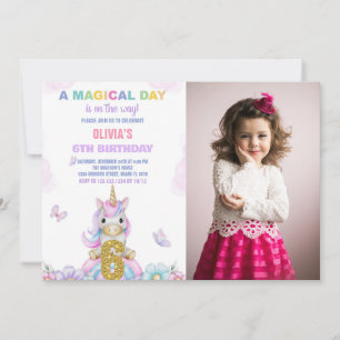6. Floral Einhorn Geburtstag Einladung mit Foto