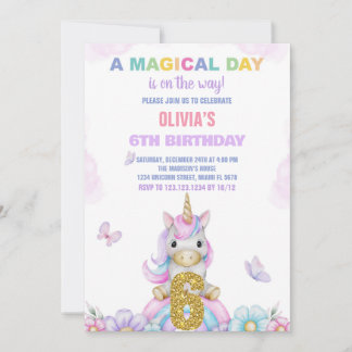 6. Floral Unicorn Geburtstag Einladungen