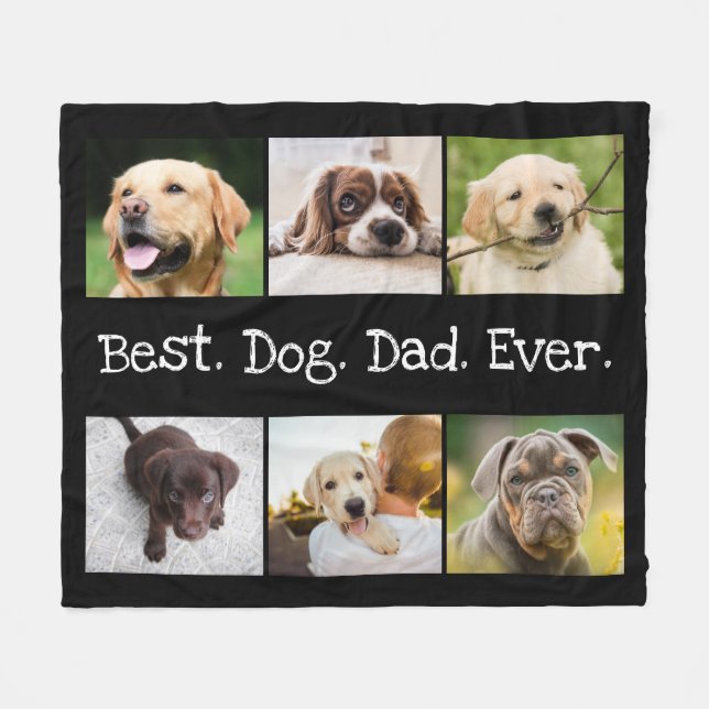 6 Foto Bester Hund Vater je Collage Schwarz-Weiß  Fleecedecke (Vorderseite (Horizontal))