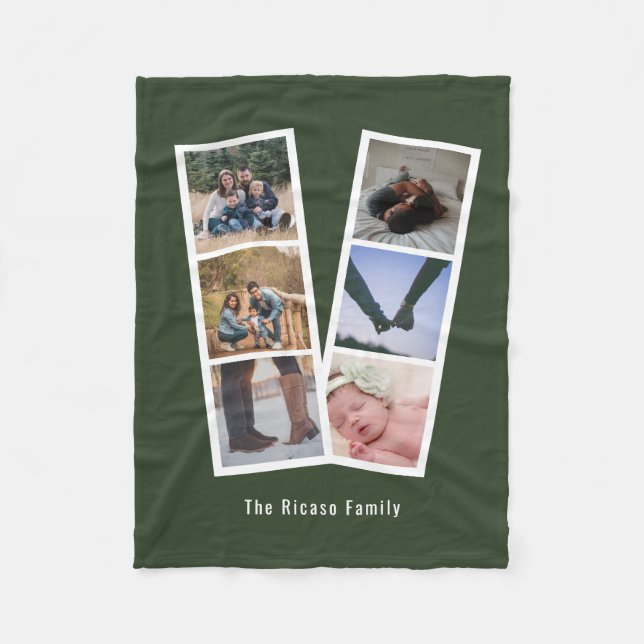 6 Foto Booth Style Personalisiert Army Green Fleecedecke (Vorderseite)