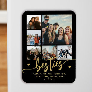 6 Foto-Collage Besties schwarze und goldene Schrif Magnet