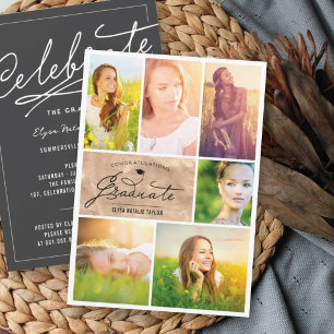 6 Foto Collage Bronze Foil Chic Graduation Party Einladung