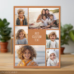 6 Foto Collage - Cotta-Hintergrund - weiß Postkarte<br><div class="desc">6 Fotos in einem ungleichmäßigen Muster umgeben eine Öffnung für drei Textzeilen. Verwenden Sie 2 quadratische Fotos und 4 vertikale Fotos, um diese Arbeit zu machen! Der Hintergrund ist eine solide Farbe. Wenn Sie gewollt haben, die Farben zu ändern, klicken Sie auf den erweiterten Designbereich und sehen Sie mehr Auswahl....</div>