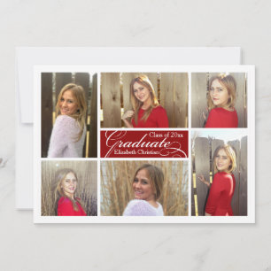 6-Foto Collage Dark Red Custom Abschluss Einladung