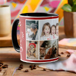 6 Foto Collage Foliage Red Christmas Family Tasse<br><div class="desc">6 Foto Collage Foliage Red Weihnachtsfamilie Kissen werfen. 6 Foto und schönes weißes Blattwerk auf festlichem,  rotem Hintergrund. Fügen Sie 6 beliebte Fotos hinzu und passen Sie den Text an. Lieblich Weihnachtsgebet oder Geschenk für Ihre Familie und Freunde.</div>