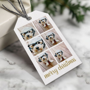 6 Foto-Collage Frohe Weihnachten Schriftzug Golden Geschenkanhänger