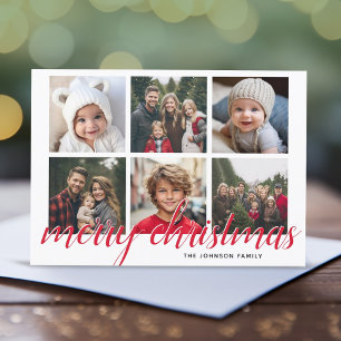 6 Foto Collage Frohe Weihnachts Script Red Stars Feiertagskarte
