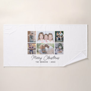 6 Foto Collage Frohe Weihnachtsfamilie Badehandtuch