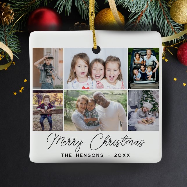 6 Foto Collage Frohe Weihnachtsfamilie Keramikornament (Von Creator hochgeladen)