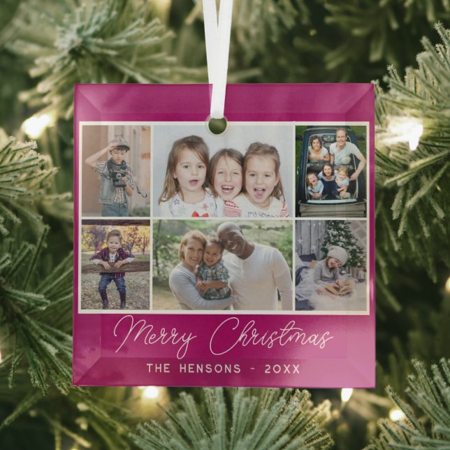 6 Foto Collage Frohe Weihnachtsfamilie Ornament Aus Glas (Insitu)