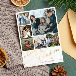 6 Foto Collage Frohe Weihnachtsskriptfamilie Feiertagskarte<br><div class="desc">Elegante stilvolle Frohe Weihnachten Imitate Gold klassische Kalligraphie Drehbuch sechs Fotos einfache weiße Urlaubskarte mit Ihrem personalisierten Text auf beiden Seiten. BITTE BEACHTEN SIE, dass die Hintergrundfarbe editierbar ist. Sie können es ändern, nachdem Sie unter dem IT-Menü PERSONALISIEREN die Option CUSTOMIZE ausgewählt haben. Wenn Sie es nicht einfach finden, es...</div>