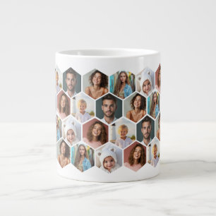 6 Foto-Collage - funkiges Honigwabenmuster - weiß Jumbo-Tasse