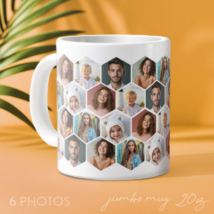 6 Foto-Collage - funkiges Honigwabenmuster - weiß Jumbo-Tasse