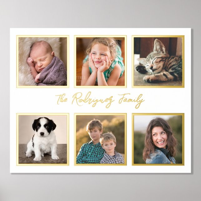 6 Foto Collage Gold Rahmen Custom Gold Text Foliendrucke (Vorderseite)