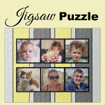 6 Foto Collage grau-gelbe Streifen<br><div class="desc">Gemeinsam Erinnerungen mit unserem maßgeschneiderten 6-Foto-Puzzle! Dieses Puzzle lasse Ihnen, sechs Ihrer liebsten Fotos auf unterhaltsame, interaktive Weise zu präsentieren. Die lichtdurchflutete, glänzende Oberfläche aus hochwertigen Materialien bringt Ihre Bilder zum Leben und sorgt für eine lange Lebensdauer. Ideal für jeden Anlass, von Geburtstag bis Feiertag, kombiniert dieses Puzzle Kreativität mit...</div>