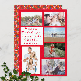 6 Foto Collage - Happy Holiday Rote Botanische Kar Feiertagskarte