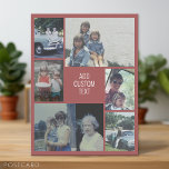 6 Foto Collage - lila Hintergrund - weißer Text Postkarte<br><div class="desc">6 Fotos in einem ungleichmäßigen Muster umgeben eine Öffnung für drei Textzeilen. Verwenden Sie 2 quadratische Fotos und 4 vertikale Fotos, um diese Arbeit zu machen! Der Hintergrund ist eine solide Farbe. Wenn Sie gewollt haben, die Farben zu ändern, klicken Sie auf den erweiterten Designbereich und sehen Sie mehr Auswahl....</div>