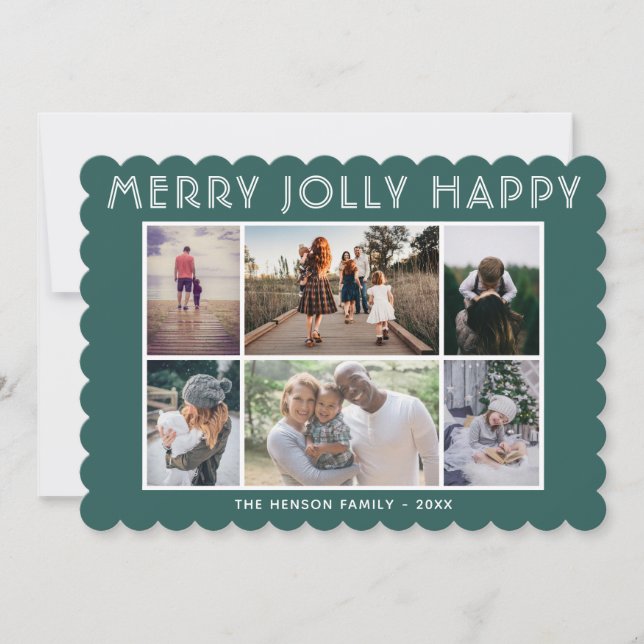 6 Foto Collage Merry Jolly Happy Weihnachten (Vorderseite)