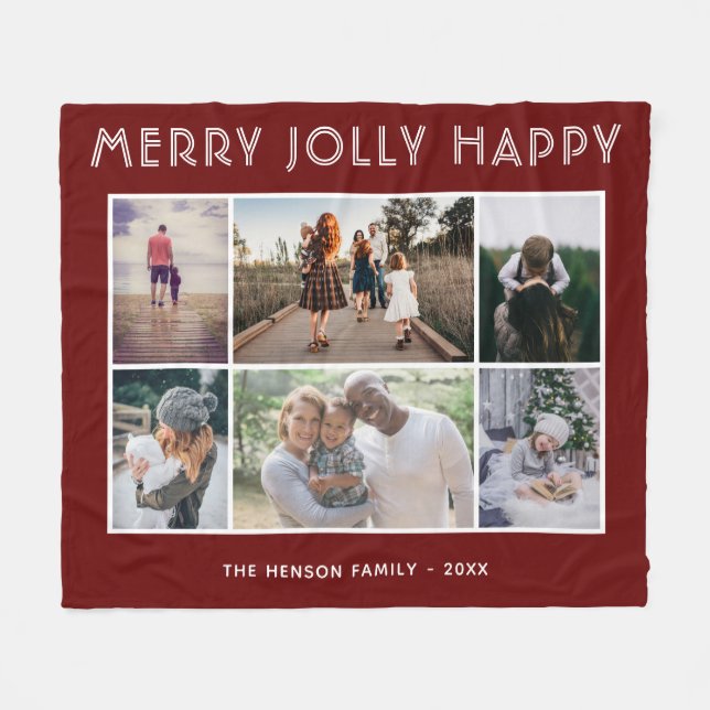 6 Foto Collage Merry Jolly Happy Weihnachten Fleecedecke (Vorderseite (Horizontal))