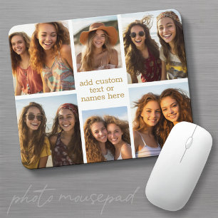 6 Foto-Collage Minimalist - Gold und weißes Raster Mousepad