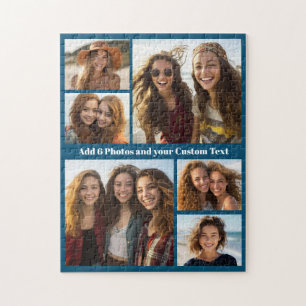 6-Foto-Collage mit klobigem Text - modern dunkelbl
