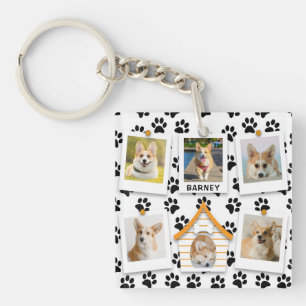 6 Foto-Collage Name hinzufügen Hundehaus Pfotenabd Schlüsselanhänger