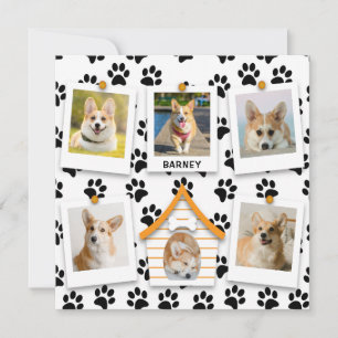 6 Foto-Collage Name Hund Haus Pfotenabdrücke Karte