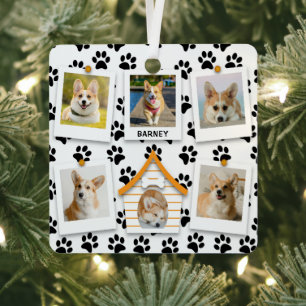 6 Foto-Collage Name Hundehaus Pfotenabdrücke  Ornament Aus Metall
