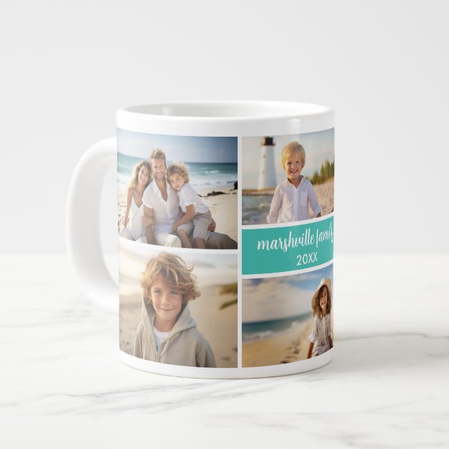 6 Foto-Collage Name Minimalist - Skripttext Jumbo-Tasse (Vorderseite Links)