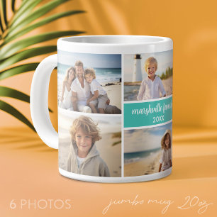6 Foto-Collage Name Minimalist - Skripttext Jumbo-Tasse