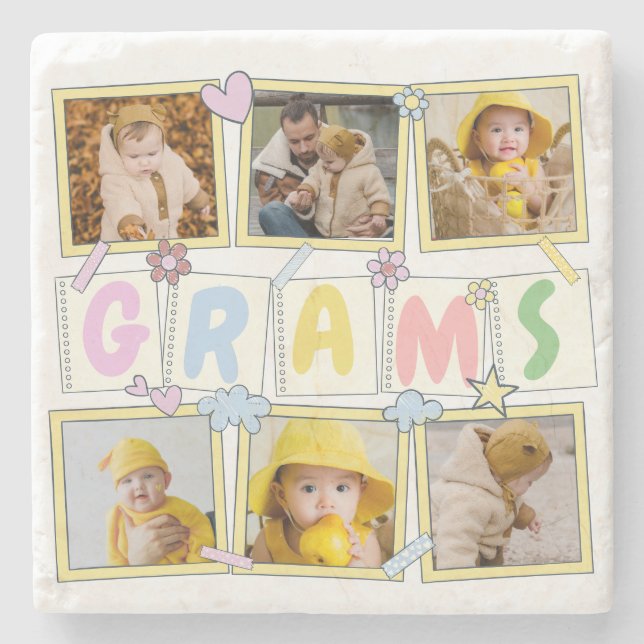 6 Foto Collage Niedlich Baby Pink Blue Granny Steinuntersetzer (Vorderseite)