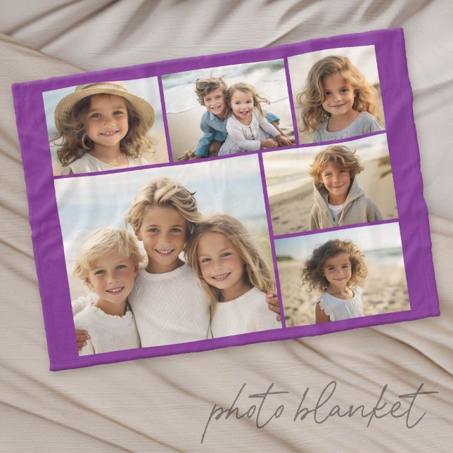 6 Foto-Collage Optional Text -- Farbe editierbar Fleecedecke (Custom Fleece Photo Blanket)