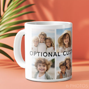 6 Foto-Collage Optional Text -- Farbe editierbar Jumbo-Tasse