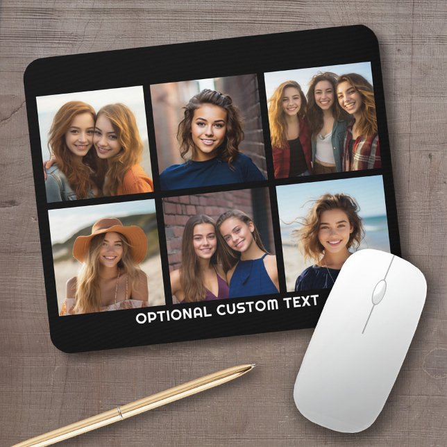 6 Foto-Collage Optionaler Text -- Farbe editierbar Mousepad (Personalized mousepad - add your photos and custom text)